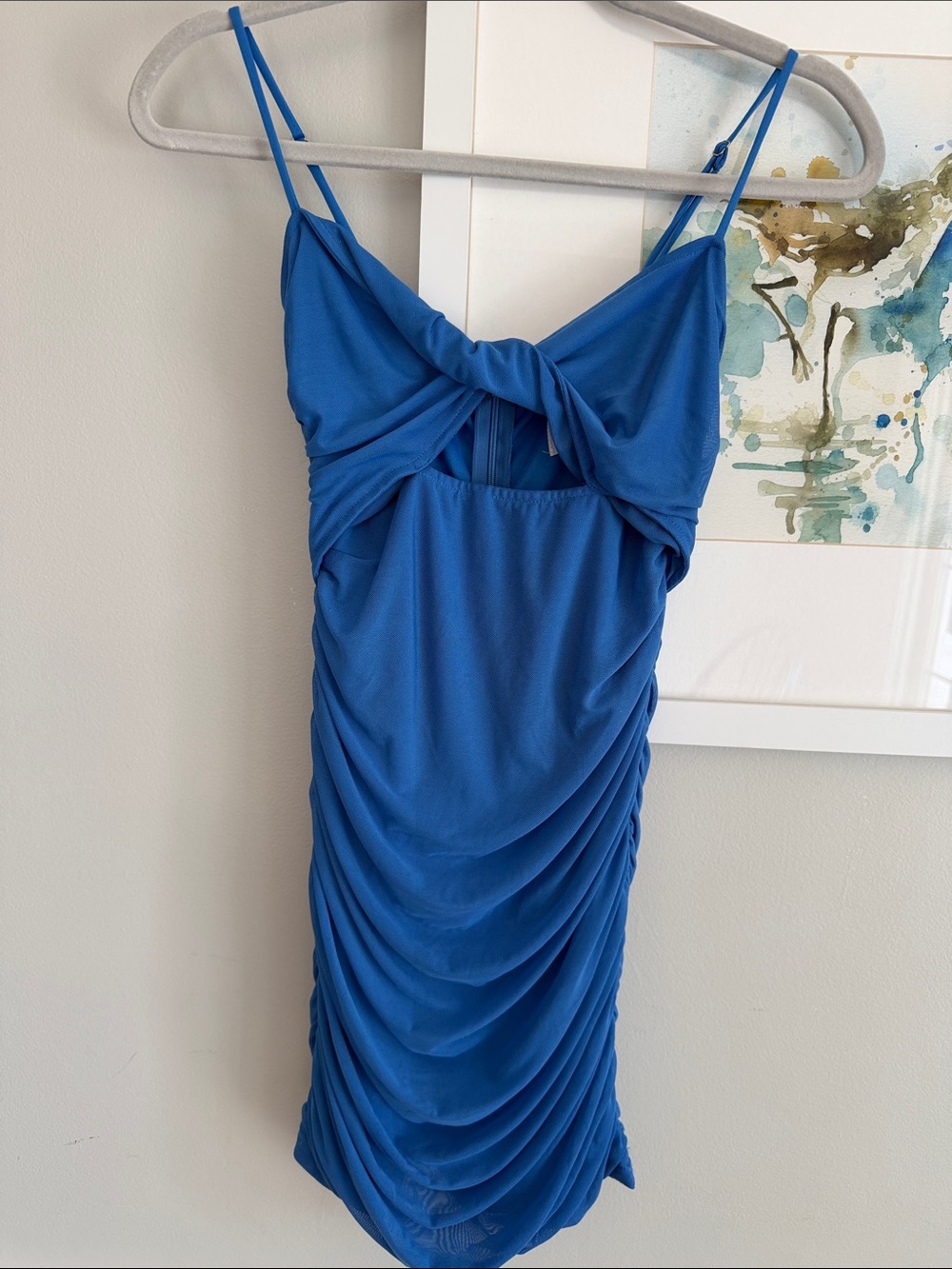 Hello Molly Cobalt Blue Ruched Mini Dress with Knot Front
